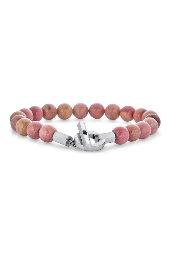 Womens Handmade Amethyst Rhodonite Bead Gemstone Stacking Bracelet