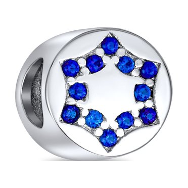 Hanukkah Blue CZ Jewish Religious Star Of David Charm Bead Women 925 Silver Fits European Bracelet