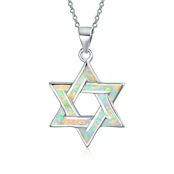 Bling Jewelry Womens Hanukkah Magen Judaic Opal Star of David Pendant Necklace Sterling Silver