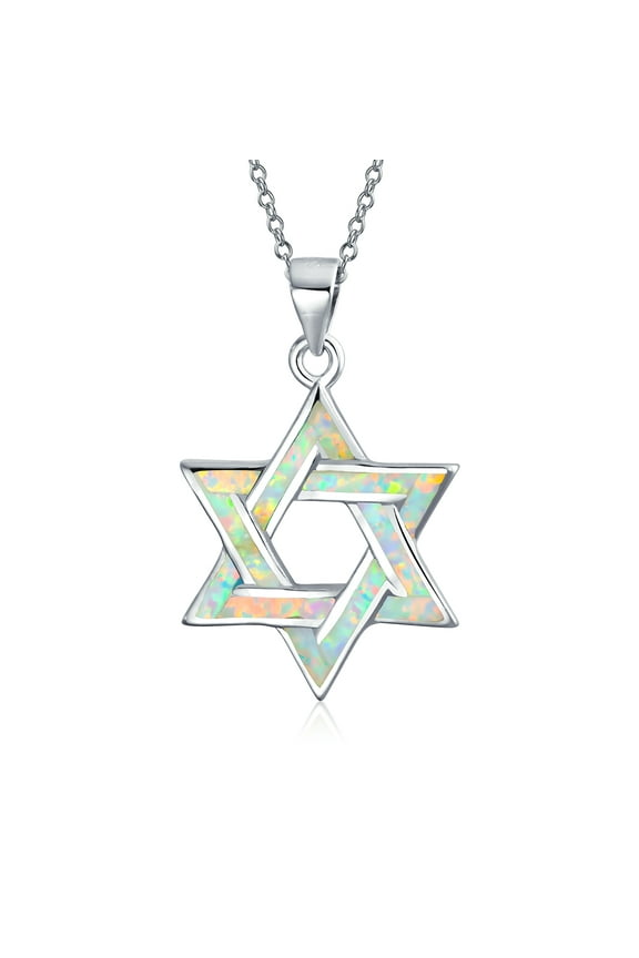Womens Hanukkah Magen Judaic Opal Star of David Pendant Necklace Sterling Silver