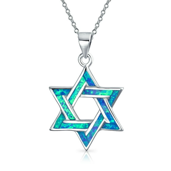 Bling Jewelry Womens Hanukkah Magen Judaic Opal Star of David Pendant Necklace Sterling Silver