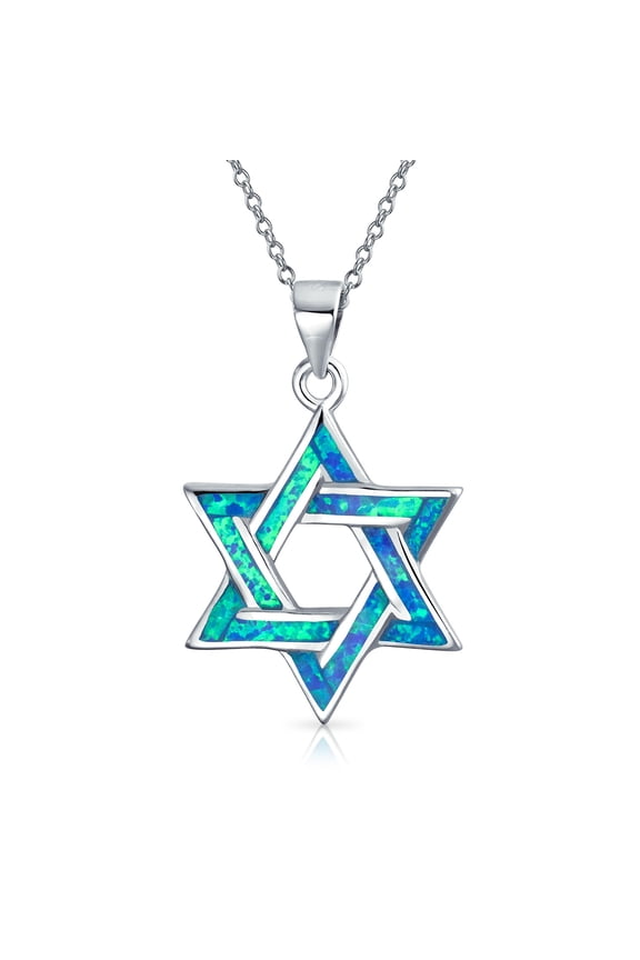 Womens Hanukkah Magen Judaic Opal Star of David Pendant Necklace Sterling Silver