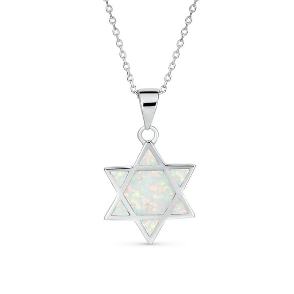 Bling Jewelry Womens Hanukkah Magen Judaic Opal Star of David Pendant Necklace in Sterling Silver