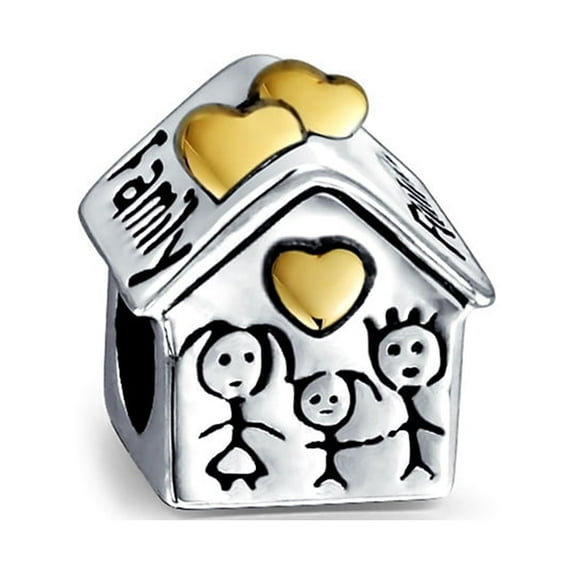 Bling Jewelry Womens Happy Home Family House Charm Bead 14K Gold Plated Silver for European Bracelet