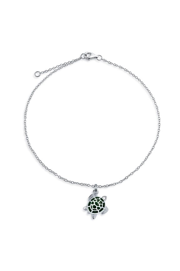 Womens Hawaii Nautical Charm Sea Green Turtle Anklet Ankle Bracelet Silver 9-10 Inch