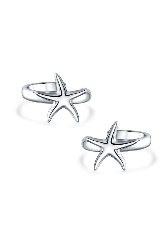 Womens Nautical Starfish Cartilage Ear Cuffs Wrap Helix Earrings .925 Sterling Silver