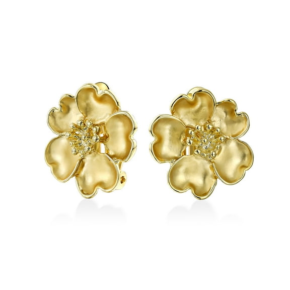 Bling Jewelry Womens Heart Petals Flower Clip On Earrings Non Pierced Ears Matte Gold Plated
