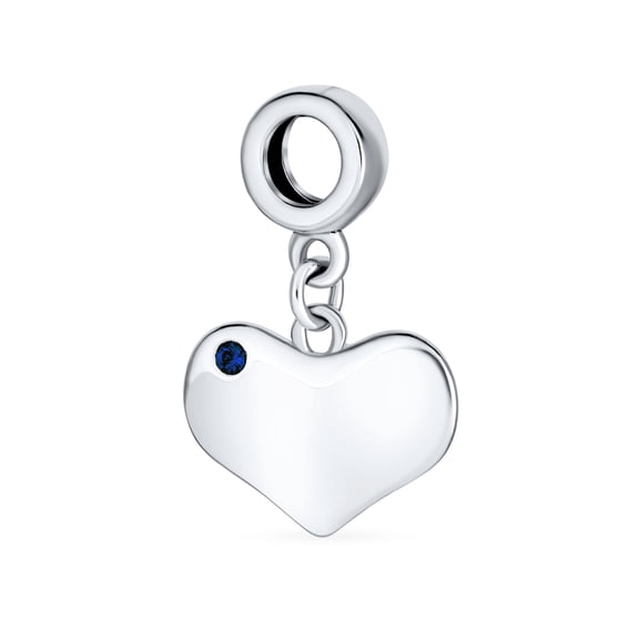 Bling Jewelry Womens Heart Shaped Blue Crystal Accent Dangle Bead Charm .925 Sterling Silver