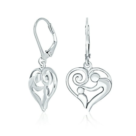 Bling Jewelry Womens Heart Shaped Leverback Dangle Earrings for New Mothers Oxidized  Sterling Silver