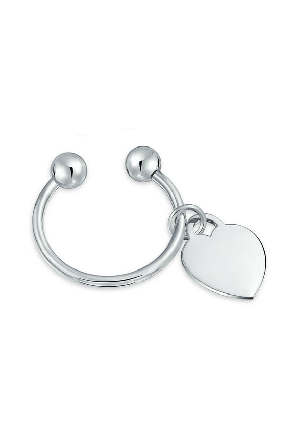 Womens Heart Tag ID Key Chain Ball Screw Tip and Horseshoe Key Ring Silver Engraved