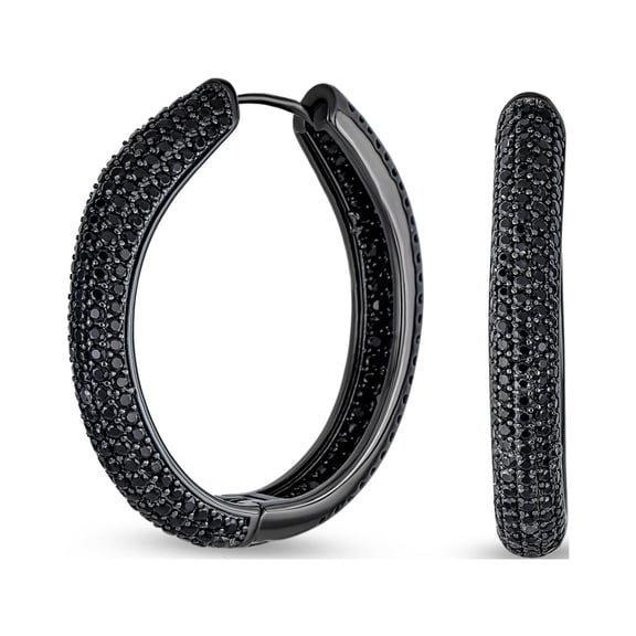 Bling Jewelry Womens Cubic Zirconia Pave Large Inside Out Statement Black CZ Hoop Earrings Black Plated 1.5" Dia