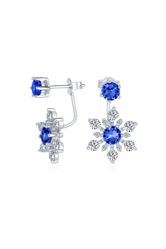 Womens Cubic Zirconia CZ Stud with Long Linear Snowflake Jacket Removable Earrings
