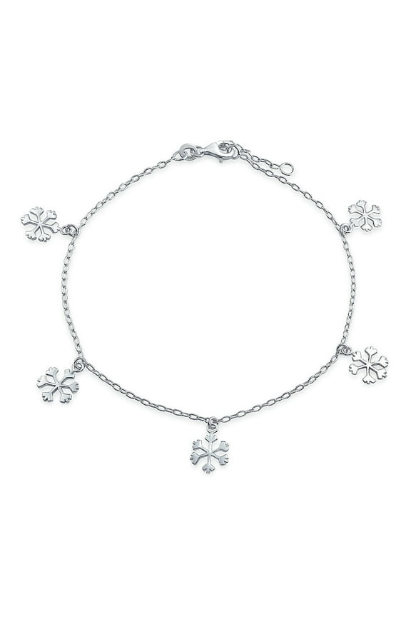 Womens Holiday Party Snowflake Anklet Ankle Bracelet Sterling Silver 9-10 Inch