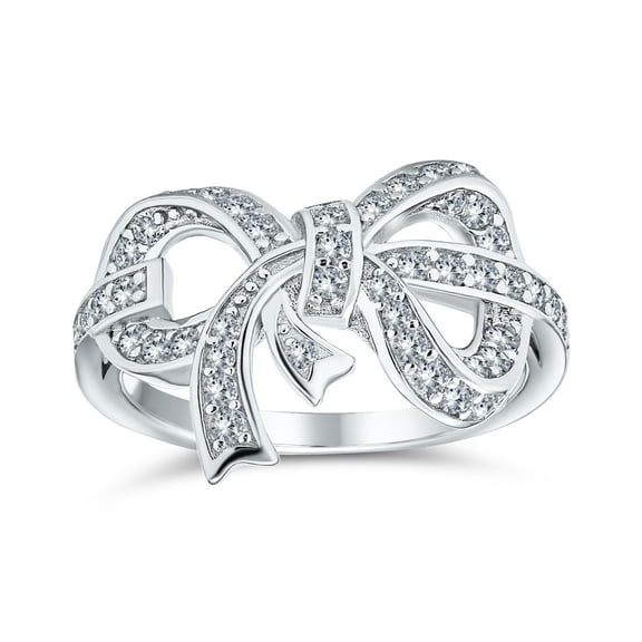 Bling Jewelry Womens Vintage Victorian Style Cubic Zirconia CZ Ribbon Bow Ring Band Sterling Silver