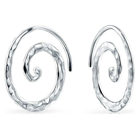 Bling Jewelry Womens Tribal Swirl Hammered Spiral Earrings Sterling Silver