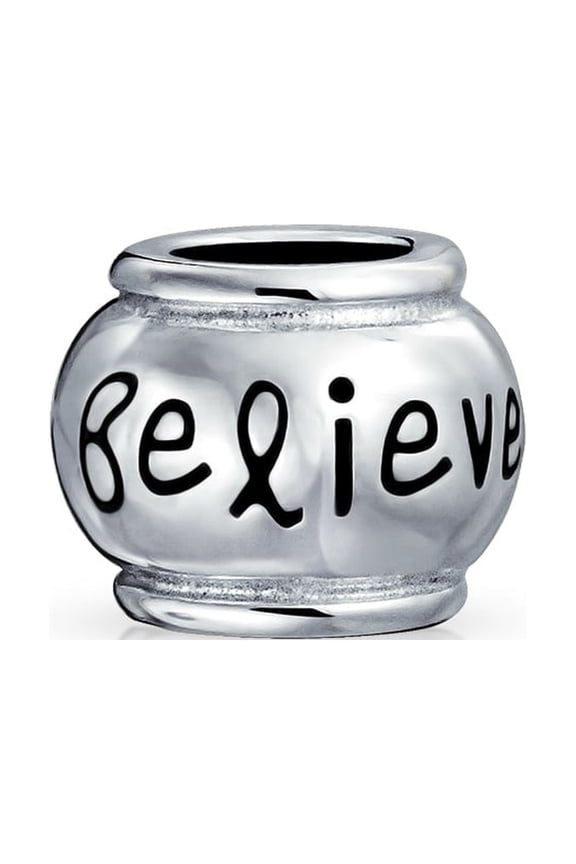 Womens Hope Believe Survivor Message Charm Bead Sterling Silver for European Bracelet