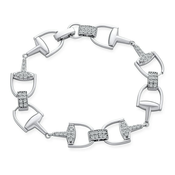 Bling Jewelry Womens Horse Snaffle Bits Equestrian Chain Link Bracelet CZ Pave Sterling Silver Gift