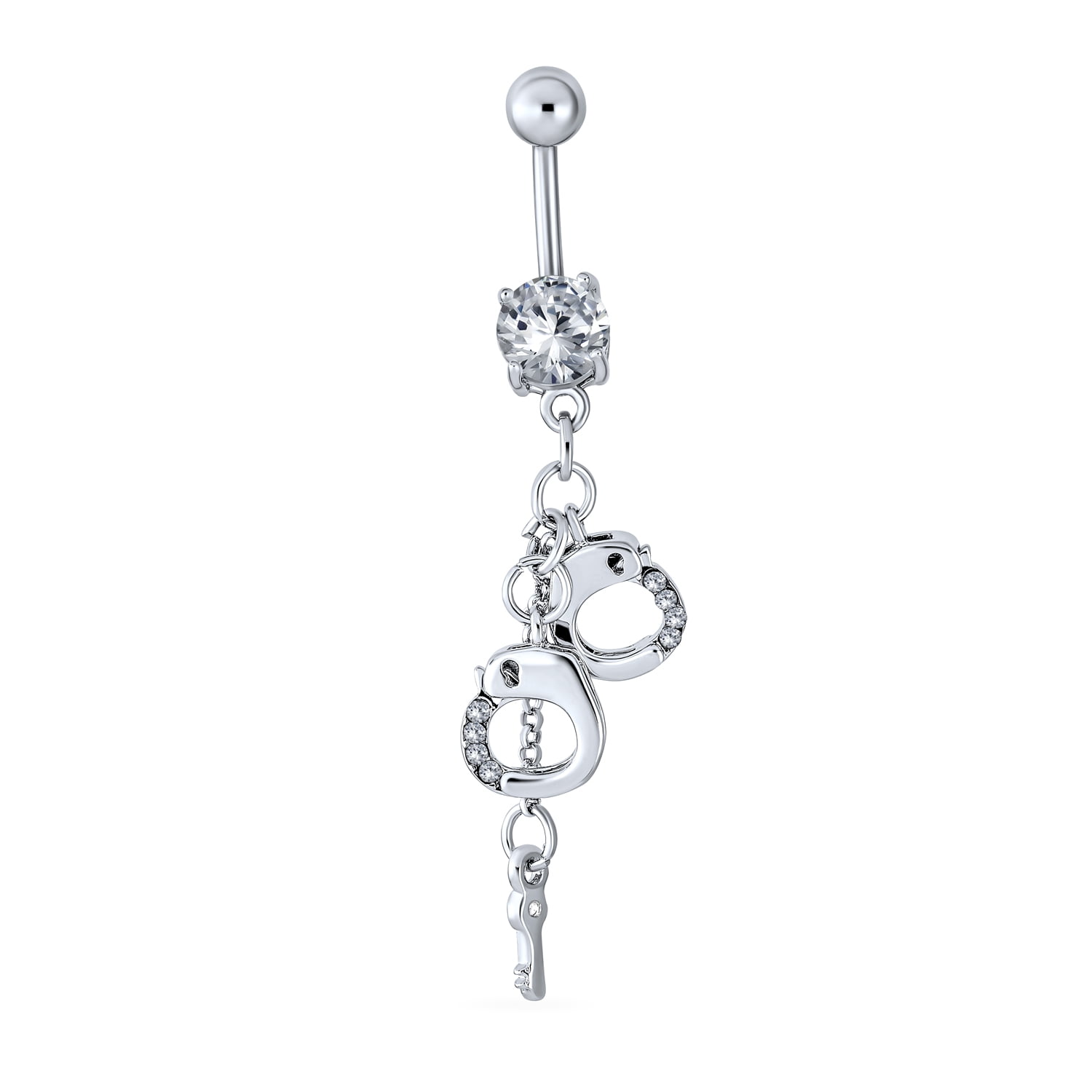 Surgical Steel Handcuff and Key CZ Dangle Belly Button Navel Ring Surgical Steel Handcuff and Key CZ Dangle Belly Button Navel Ring