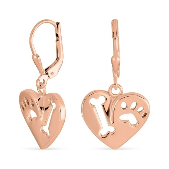 Bling Jewelry Womens I Love My Dog Heart Dangle Earrings Gold Plated Sterling Silver Pet Lover Gift