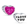 thumbnail image 1 of Bling Jewelry Womens I Love You Princess Pink Crystal Bead Charm Heart Sterling Silver for Bracelet, 1 of 5