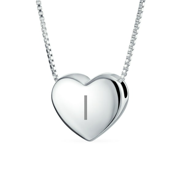 Bling Jewelry Womens I - Plain Simple Alphabet A-Z Monogram Heart Pendant Necklace Sterling Silver