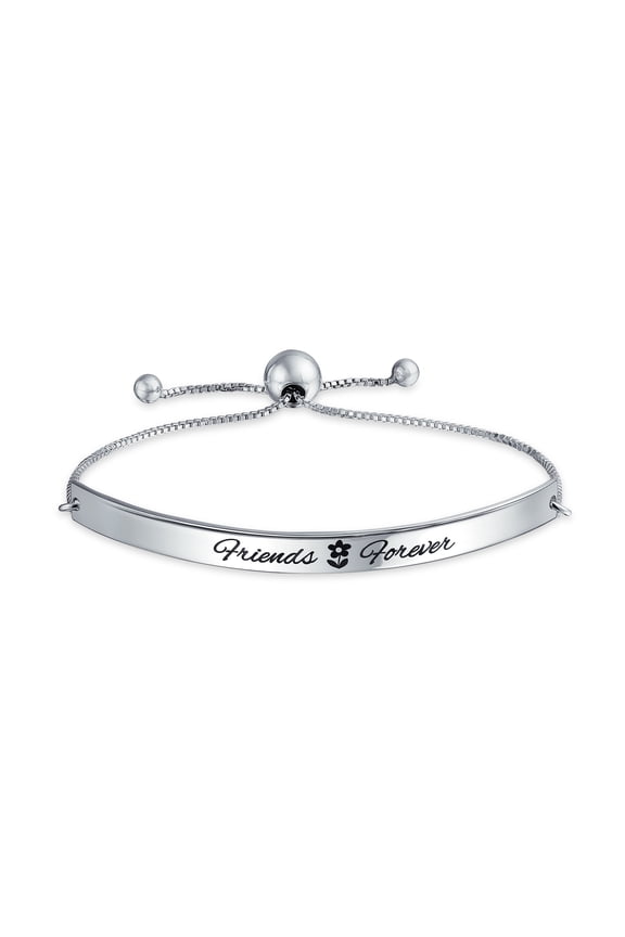 Womens Inspirational BFF Saying Best Friends Forever ID Bolo Bracelet .925 Sterling Silver