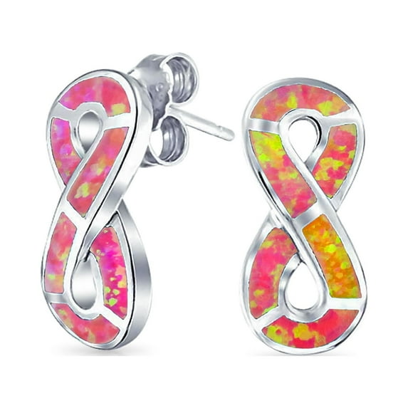 Bling Jewelry Womens Infinity Eternity Pink Created Opal Stud Earrings Sterling Silver