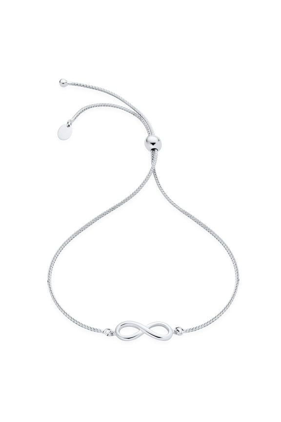Womens Infinity Bolo Bracelet .925 Sterling Silver Romantic Forever Love Knot Symbol Adjustable Slide