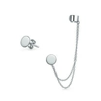 Bling Jewelry Womens  Plain Band With Chain Ear Cuff CZ Stud Earring Set Gold Plated Silver