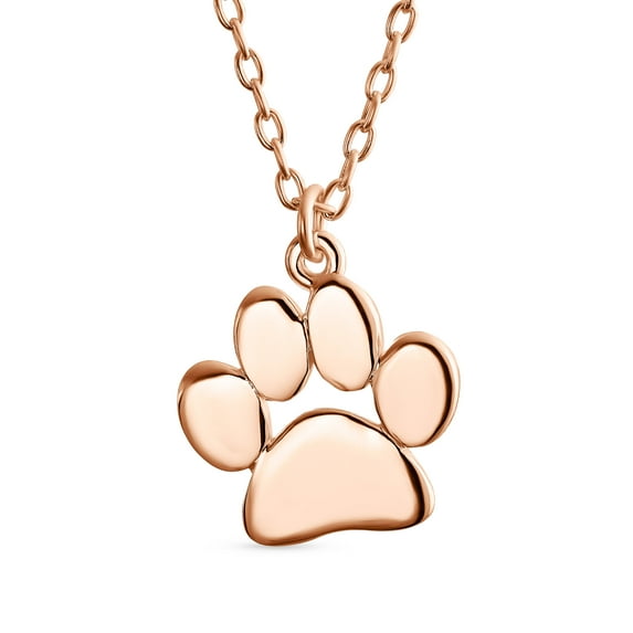 Bling Jewelry Womens Dainty Pet Paw Print Pendant Necklace Animal Jewelry Rose Gold Plated Silver