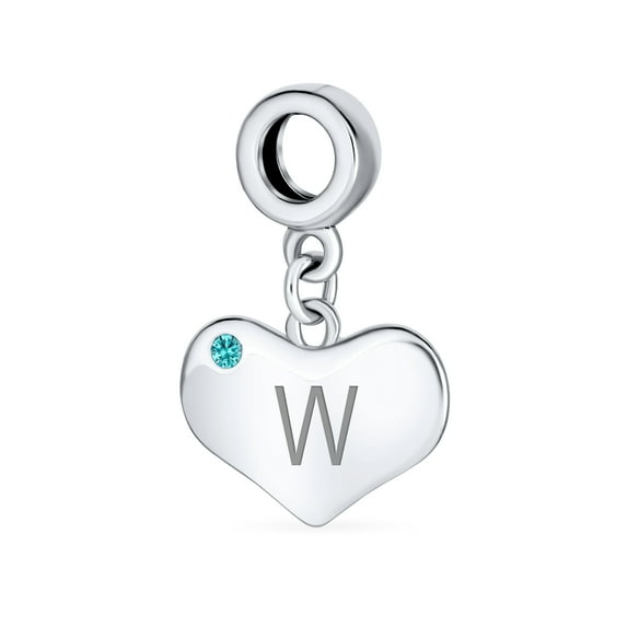 Bling Jewelry Womens Initial Alphabet Bead Charm Aqua Blue Crystal Heart Dangle for Silver Bracelet