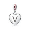 thumbnail image 1 of Bling Jewelry Womens Initial Alphabet Bead Charm Dark Red Heart with Crystal Accent for Bracelets, 1 of 4
