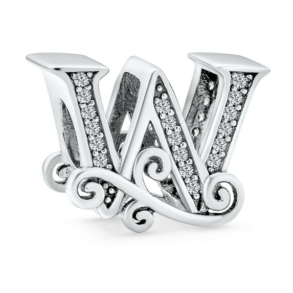 Bling Jewelry Womens Initial Alphabet Bead Charm Fancy Scroll CZ Sparkle Block Letter A-Z for Bracelet