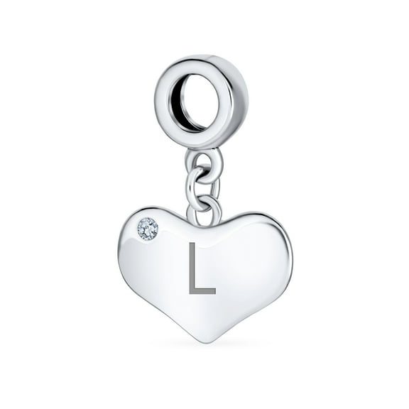 Bling Jewelry Womens Initial Alphabet Bead Charm Heart Crystal Dangle for Sterling Silver Bracelet