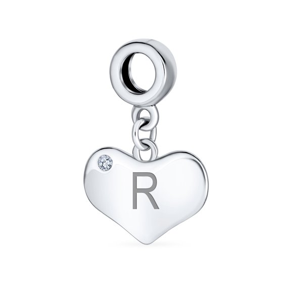 Bling Jewelry Womens Initial Alphabet Bead Charm Heart Crystal Dangle for Sterling Silver Bracelet