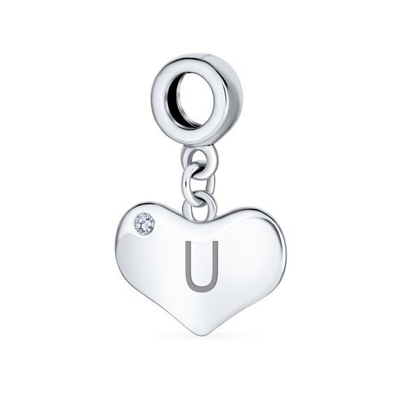 Bling Jewelry Womens Initial Alphabet Bead Charm Heart Crystal Dangle for Sterling Silver Bracelet