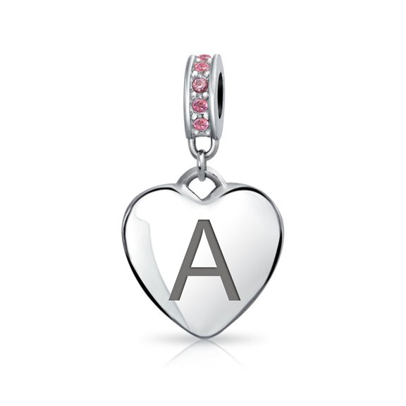 Bling Jewelry Womens Initial Alphabet Bead Charm Pink Crystal Heart Dangle for European Bracelet