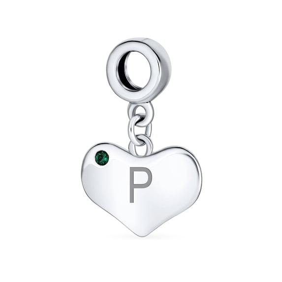 Bling Jewelry Womens Initial Alphabet Bead Charm Simulated Emerald Heart Dangle for European Bracelet