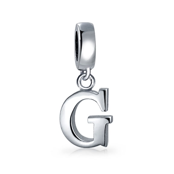 Bling Jewelry Womens Sterling Silver Personalized Gift Block Letter G Alphabet Initial Dangle Charm Bead for Bracelet