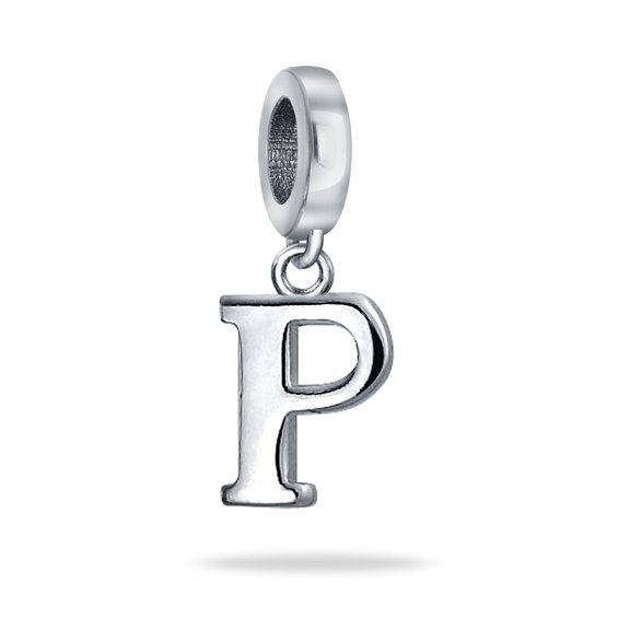 Bling Jewelry Womens Sterling Silver Personalized Gift Block Letter P Alphabet Initial Dangle Charm Bead for Bracelet