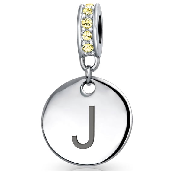 Bling Jewelry Womens Initial Alphabet Bead Charm Yellow Crystal Accent Dangle for European Bracelet