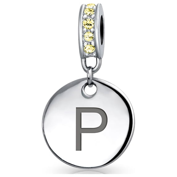 Bling Jewelry Womens Initial Alphabet Bead Charm Yellow Crystal Accent Dangle for European Bracelet