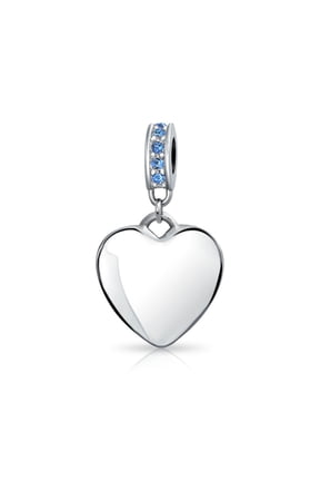 Womens Initial Monogram Crystal Heart Dangle Charm Bead Sterling Silver Birthstone