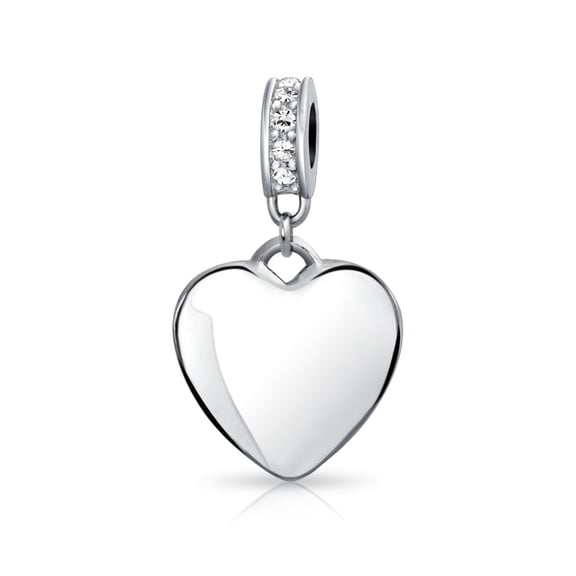 Bling Jewelry Womens Heart Shape Clear Crystal Dangle Bead Charm for Bracelet Sterling Silver