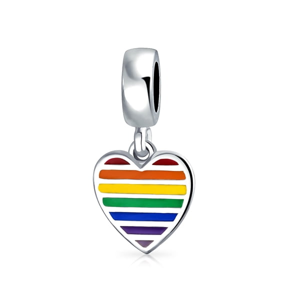 Bling Jewelry Womens Inspiration Heart Dangle Charm Bead for Bracelet .925 Sterling Silver