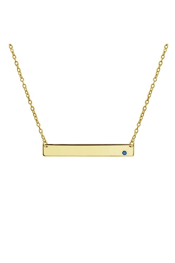Womens Inspirational Flat Bar Name Pendant Necklace 14K Gold Plated with Birthstone