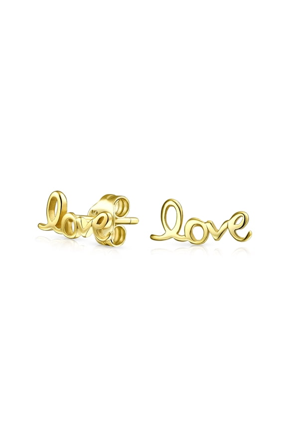 Womens Inspirational Saying Script Words Love Stud Earrings Gold Plated Sterling Silver