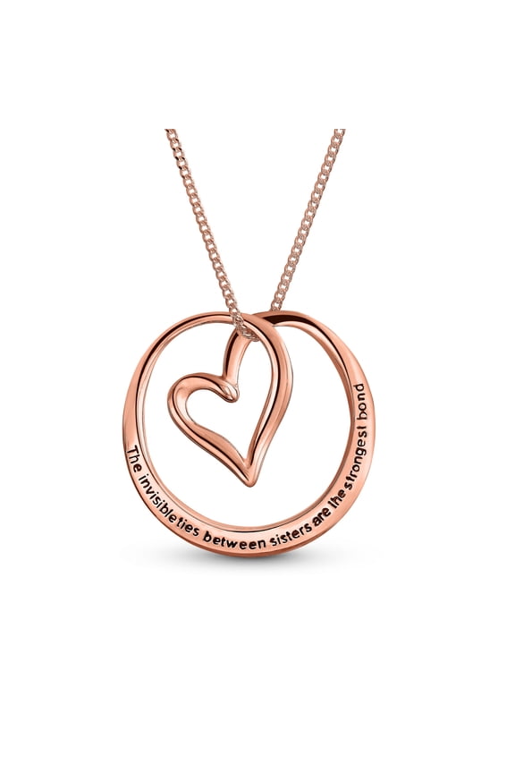 Womens Infinity Circle Words Quote Sister Bond Pendant Necklace Rose Gold Plated Silver
