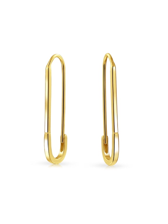 Womens Safety Pin Threader Earrings & Lapel Pin Brooch Gold Plated Sterling Silver