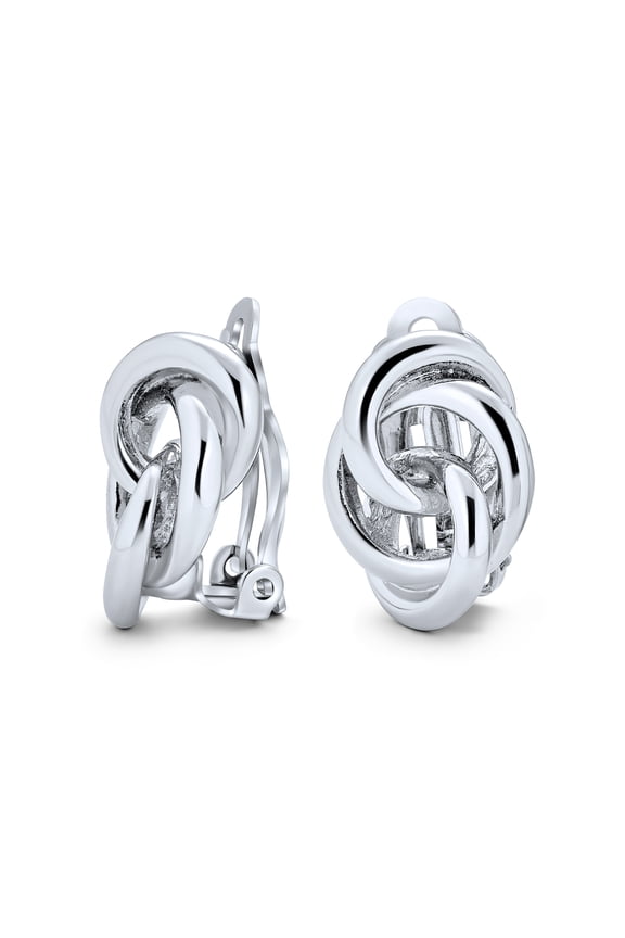 Womens Classic Interlocking Love Knot Clip On Earrings Non Pierced Ears Gold Silver Plated